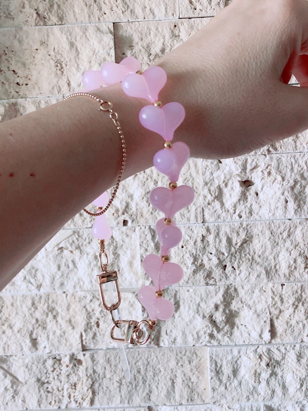Phone lanyard pink heat beads wrist lanyard
